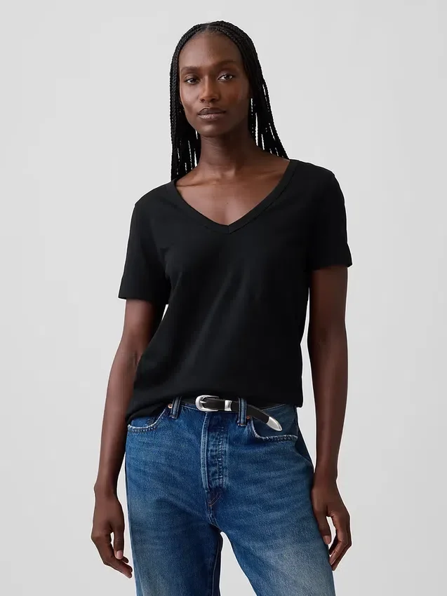 T-shirt con scollo a V in cotone biologico Vintagesoft