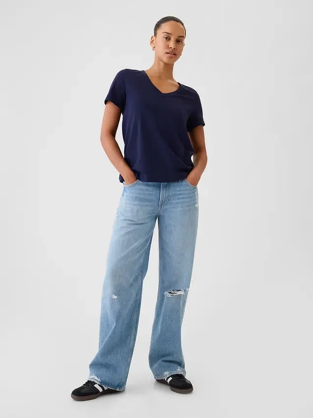 T-shirt con scollo a V in cotone biologico Vintagesoft
