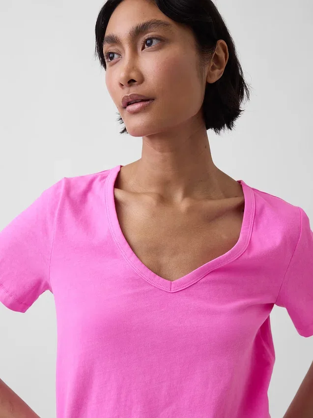 T-shirt con scollo a V in cotone biologico Vintagesoft