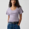 T-shirt con scollo rotondo a costine