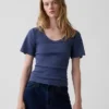 T-shirt con scollo rotondo a costine