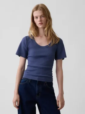 T-shirt con scollo rotondo a costine