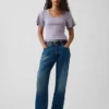 T-shirt con scollo rotondo a costine