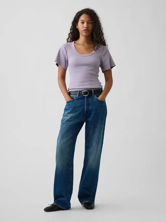 T-shirt con scollo rotondo a costine