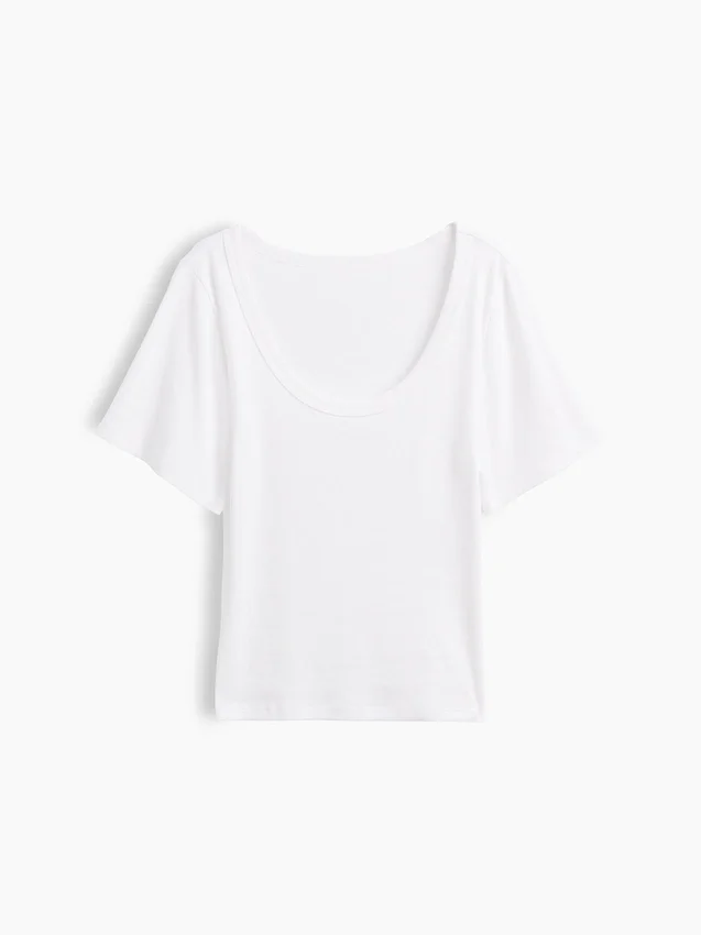 T-shirt con scollo rotondo a costine