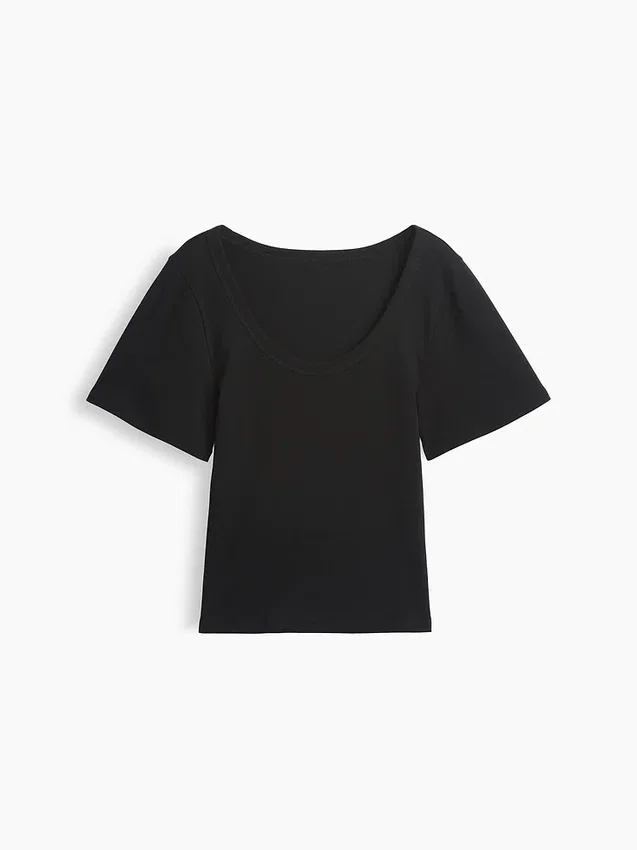 T-shirt con scollo rotondo a costine