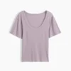 T-shirt con scollo rotondo a costine