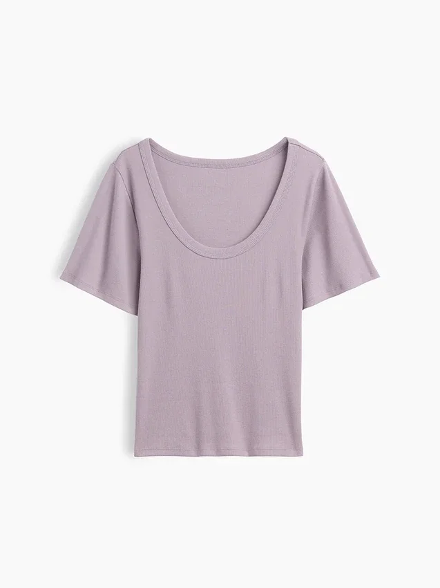 T-shirt con scollo rotondo a costine