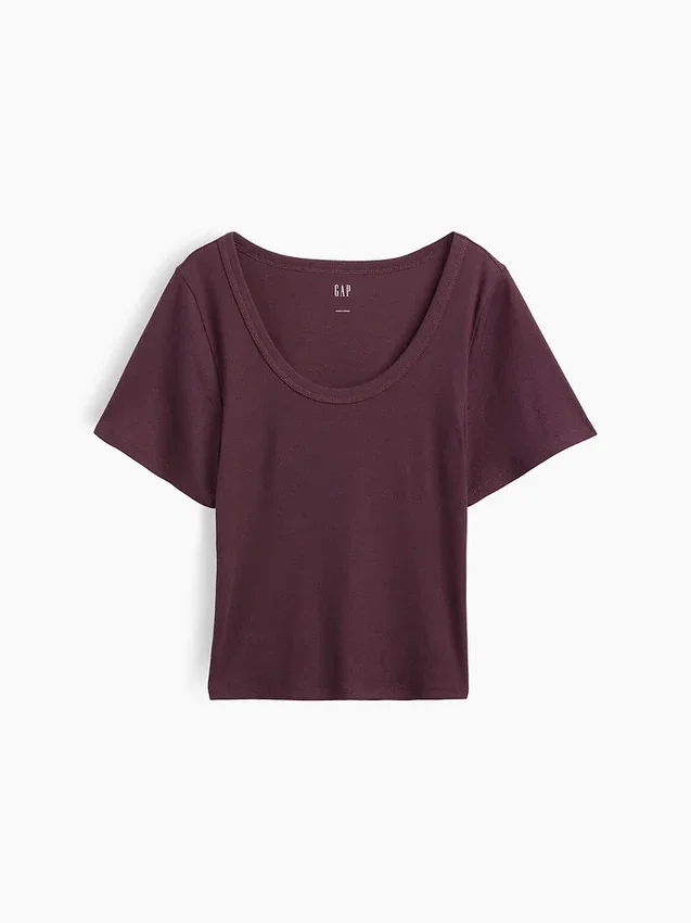 T-shirt con scollo rotondo a costine