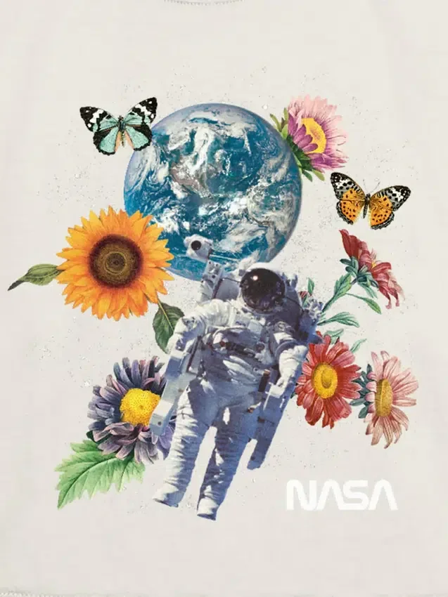 T-shirt con stampa floreale spaziale NASA per bambini