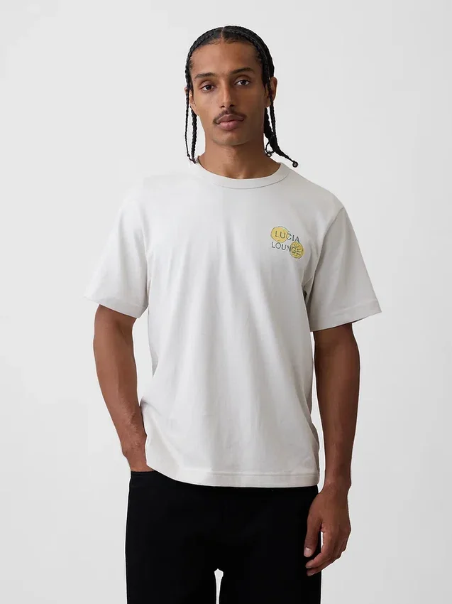 T-shirt con stampa grafica, taglia ampia e tessuto pesante