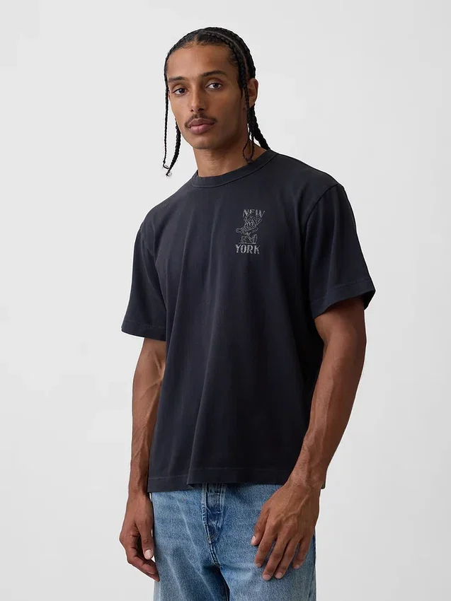 T-shirt con stampa grafica, taglia ampia e tessuto pesante