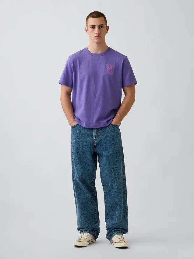 T-shirt con stampa grafica, taglia ampia e tessuto pesante