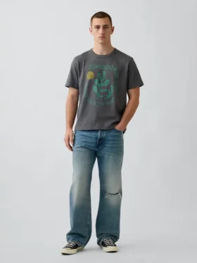 T-shirt con stampa grafica, taglia ampia e tessuto pesante