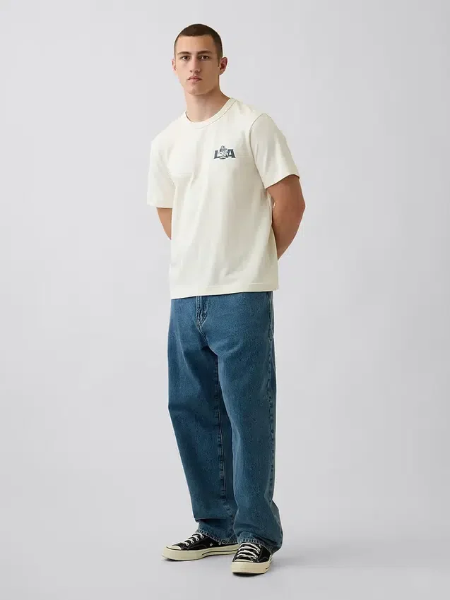 T-shirt con stampa grafica, taglia ampia e tessuto pesante