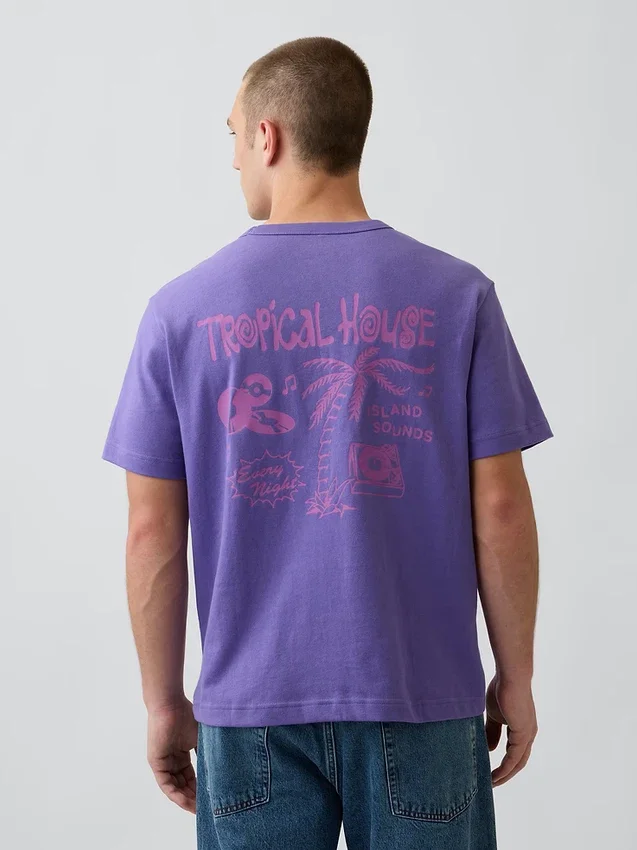 T-shirt con stampa grafica, taglia ampia e tessuto pesante