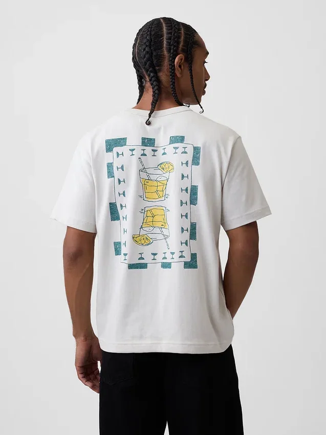 T-shirt con stampa grafica, taglia ampia e tessuto pesante