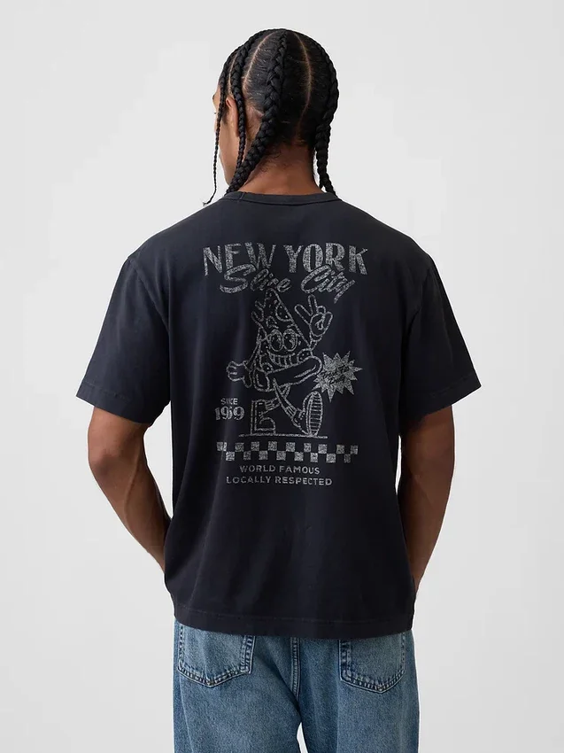 T-shirt con stampa grafica, taglia ampia e tessuto pesante