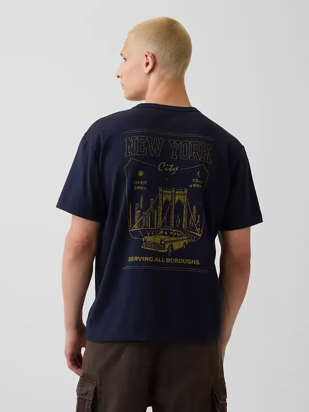 T-shirt con stampa grafica, taglia ampia e tessuto pesante