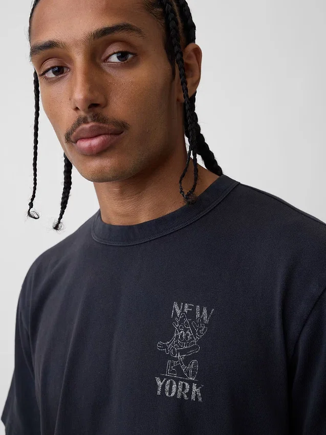 T-shirt con stampa grafica, taglia ampia e tessuto pesante