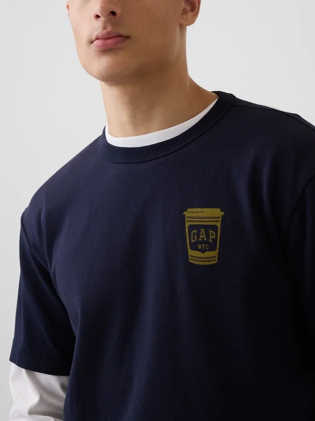 T-shirt con stampa grafica, taglia ampia e tessuto pesante