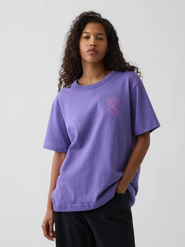 T-shirt con stampa grafica, taglia ampia e tessuto pesante