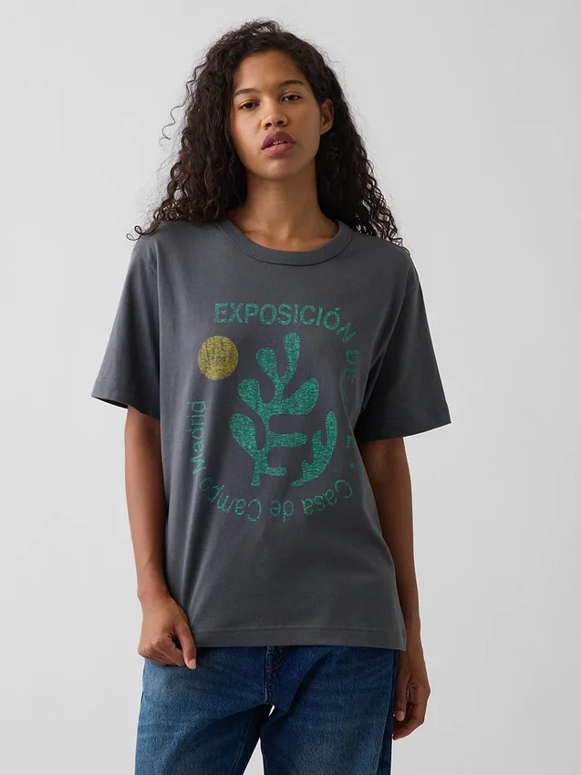 T-shirt con stampa grafica, taglia ampia e tessuto pesante