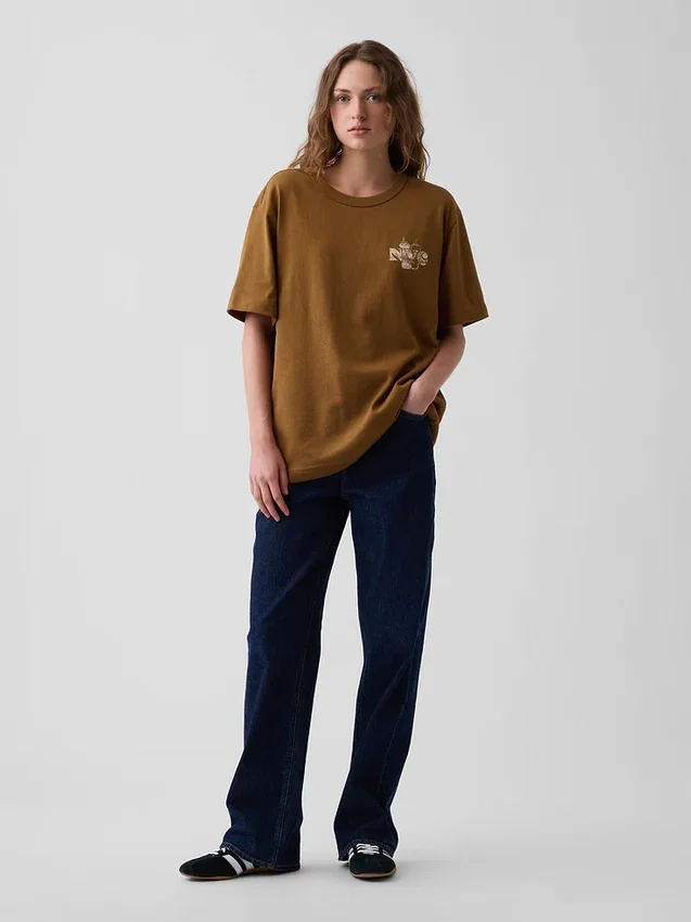 T-shirt con stampa grafica, taglia ampia e tessuto pesante