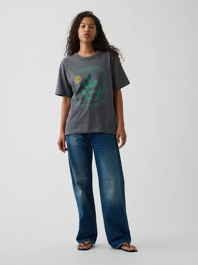 T-shirt con stampa grafica, taglia ampia e tessuto pesante