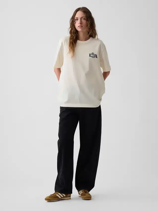T-shirt con stampa grafica, taglia ampia e tessuto pesante