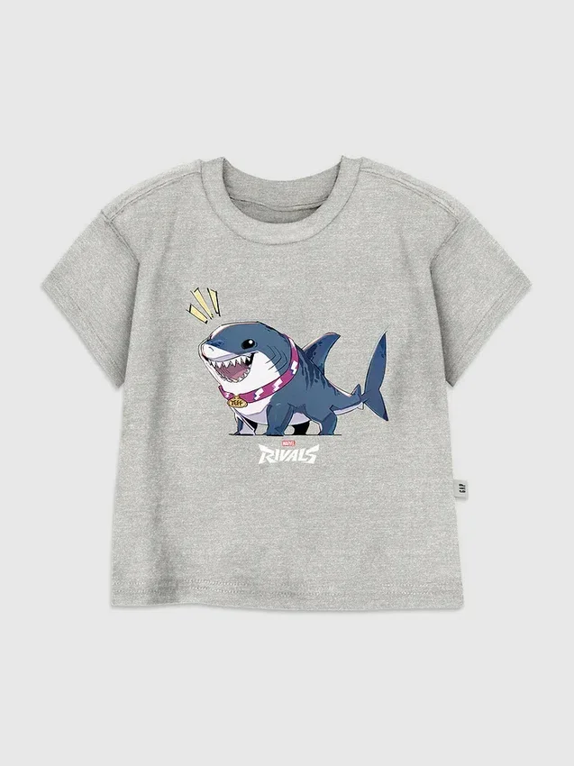 T-shirt con stampa "Marvel Rivals Jeff the Shark" per bambini piccoli