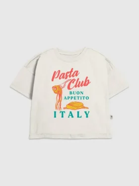 T-shirt con stampa "Pasta Club" per bambini