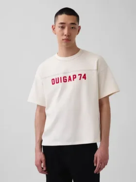 T-shirt corta con logo Ouigap in tessuto pesante
