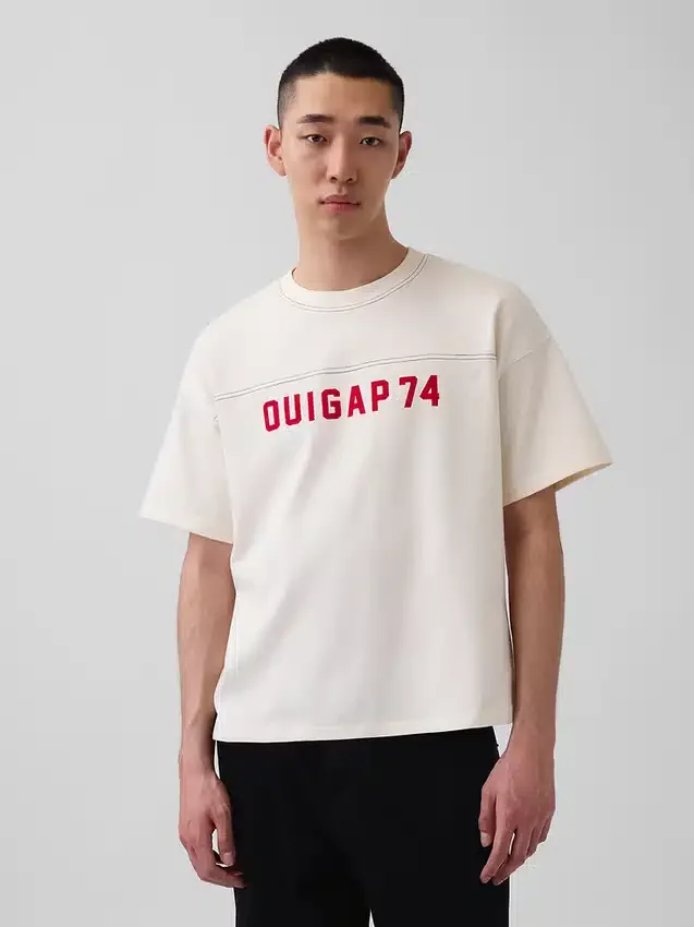 T-shirt corta con logo Ouigap in tessuto pesante
