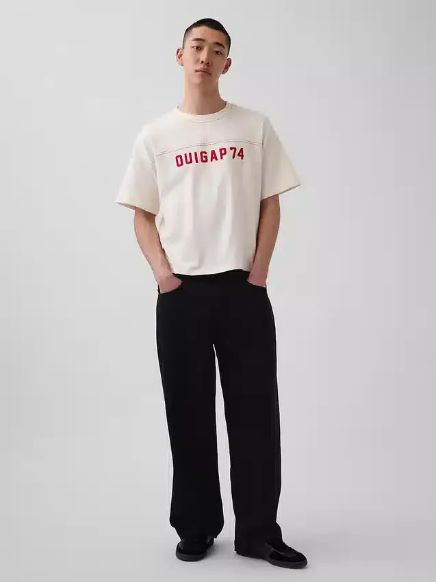 T-shirt corta con logo Ouigap in tessuto pesante