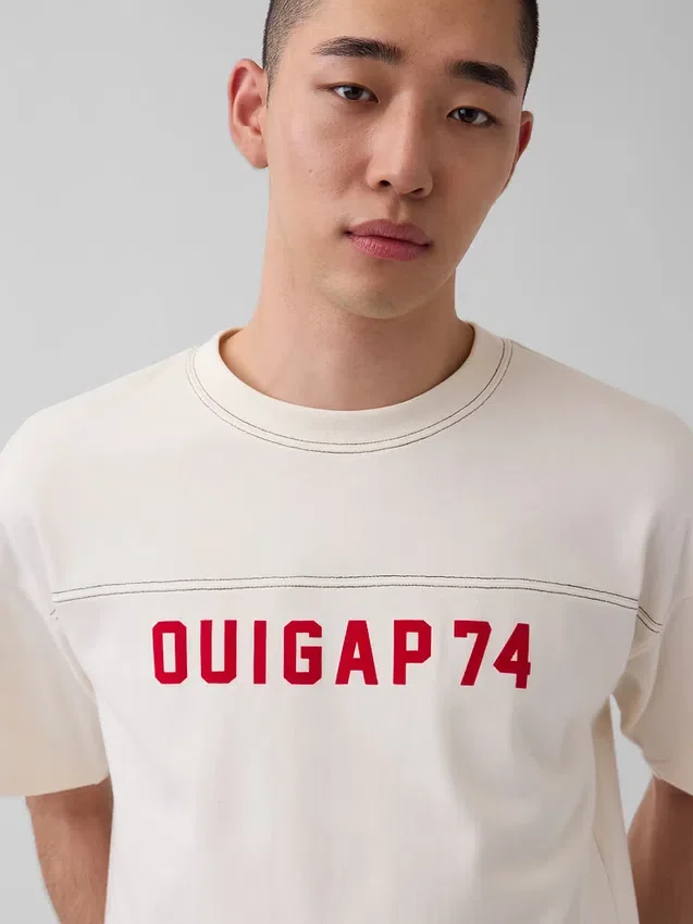 T-shirt corta con logo Ouigap in tessuto pesante