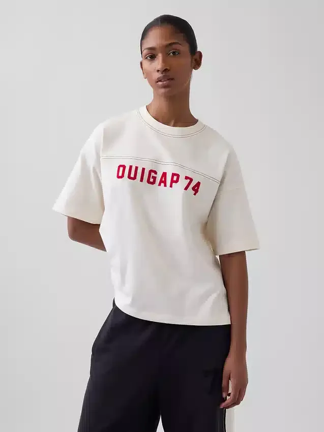 T-shirt corta con logo Ouigap in tessuto pesante