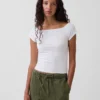 T-shirt corta con spalle scoperte in jersey a trama fitta