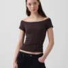 T-shirt corta con spalle scoperte in jersey a trama fitta