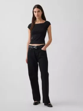 T-shirt corta con spalle scoperte in jersey a trama fitta