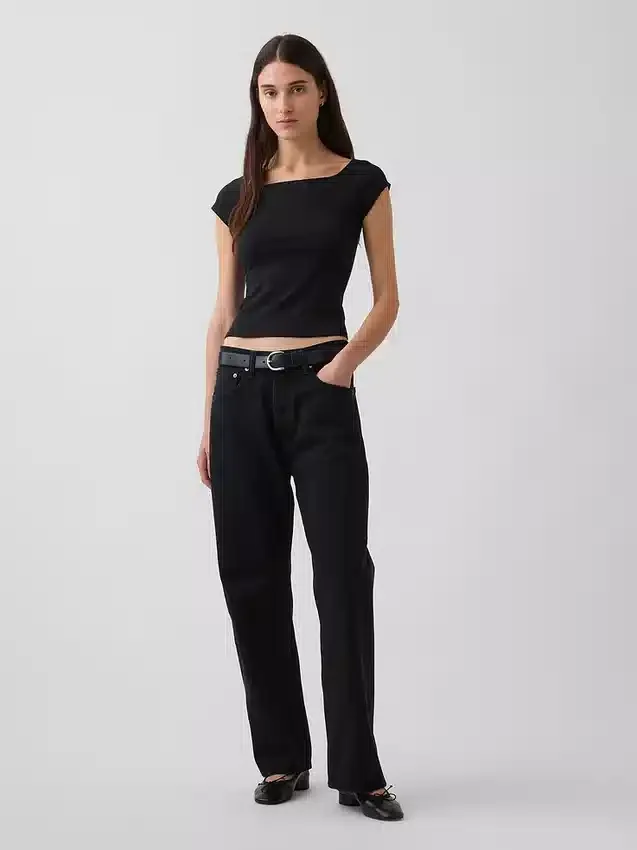T-shirt corta con spalle scoperte in jersey a trama fitta