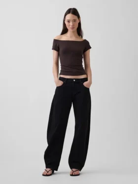 T-shirt corta con spalle scoperte in jersey a trama fitta