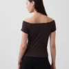 T-shirt corta con spalle scoperte in jersey a trama fitta