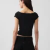 T-shirt corta con spalle scoperte in jersey a trama fitta