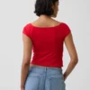 T-shirt corta con spalle scoperte in jersey a trama fitta