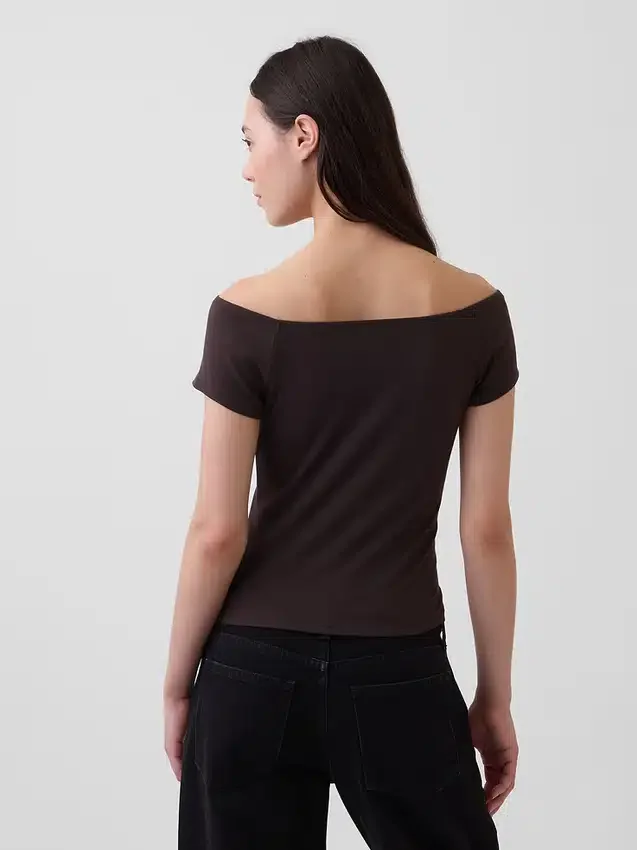 T-shirt corta con spalle scoperte in jersey a trama fitta