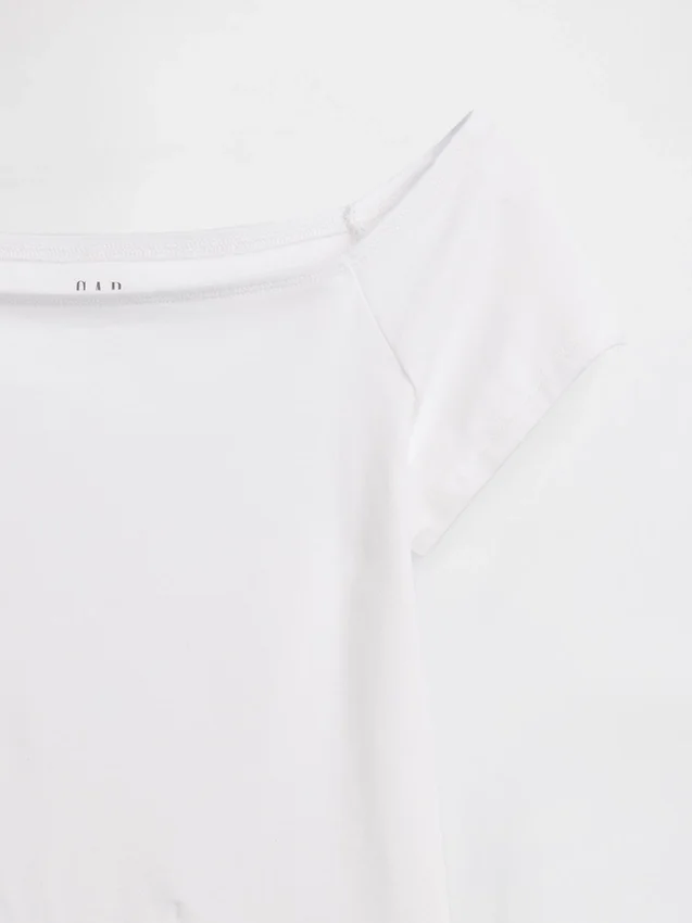 T-shirt corta con spalle scoperte in jersey a trama fitta