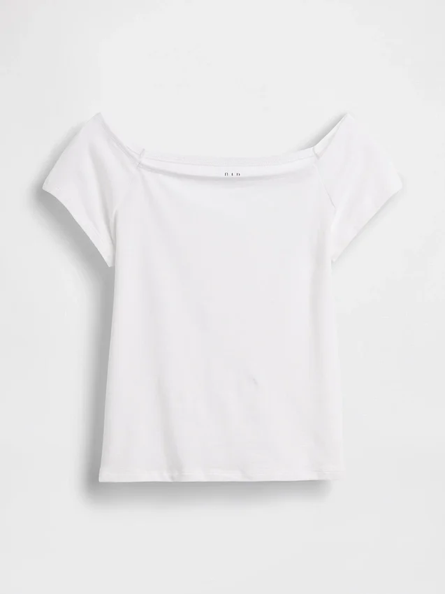 T-shirt corta con spalle scoperte in jersey a trama fitta
