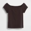 T-shirt corta con spalle scoperte in jersey a trama fitta