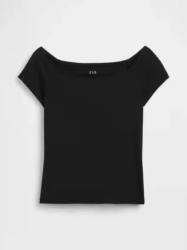 T-shirt corta con spalle scoperte in jersey a trama fitta